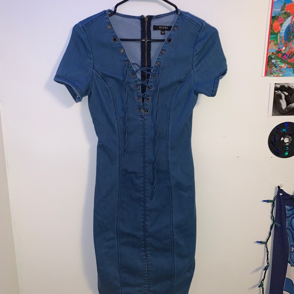 Vintage denim tie-up Guess midi dress